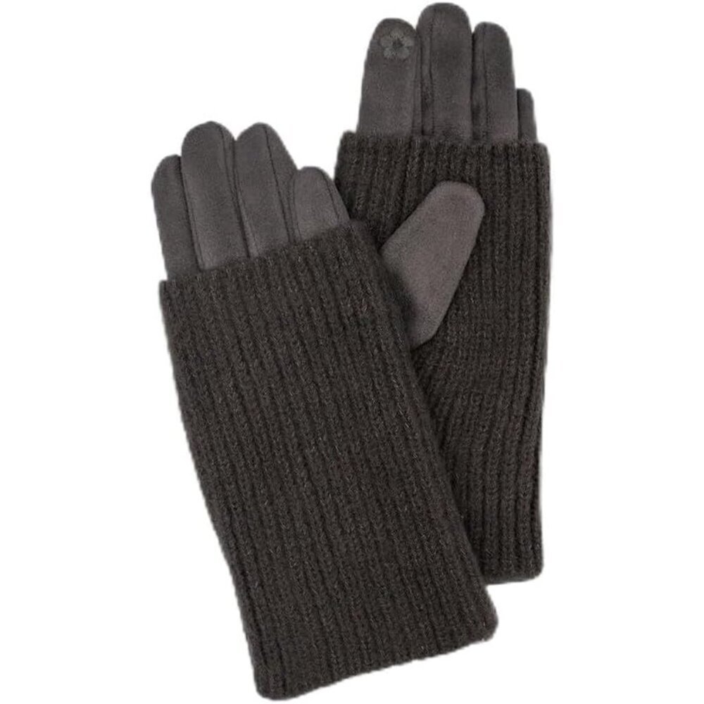 Chic 2-in-1 Faux Suede Gloves & Ribbed Knit Wrist Warmers - Dark Gray